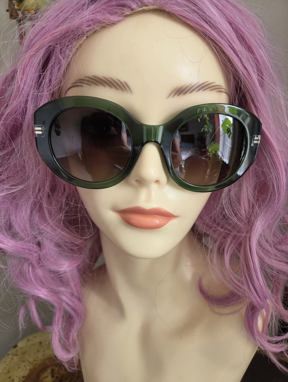 Marc Jacobs Dark Green Round Acetate Sunglasses with Gold Accents